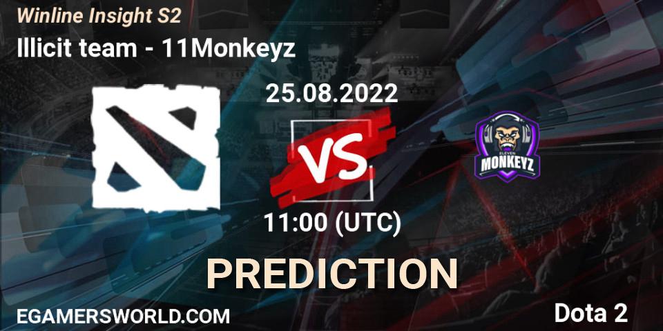 Illicit team contre 11Monkeyz : prédiction de match. 25.08.2022 at 11:04. Dota 2, Winline Insight S2