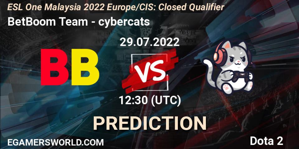 BetBoom Team contre cybercats : prédiction de match. 29.07.22. Dota 2, ESL One Malaysia 2022 Europe/CIS: Closed Qualifier