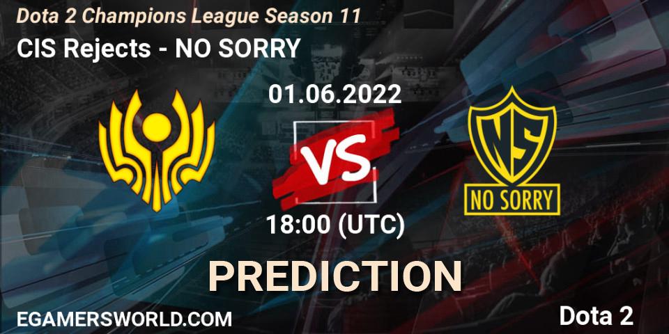CIS Rejects contre NO SORRY : prédiction de match. 01.06.2022 at 12:00. Dota 2, Dota 2 Champions League Season 11