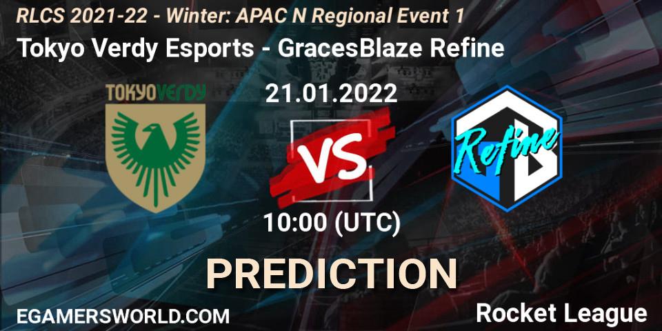 Tokyo Verdy Esports contre GracesBlaze Refine : prédiction de match. 21.01.2022 at 10:00. Rocket League, RLCS 2021-22 - Winter: APAC N Regional Event 1
