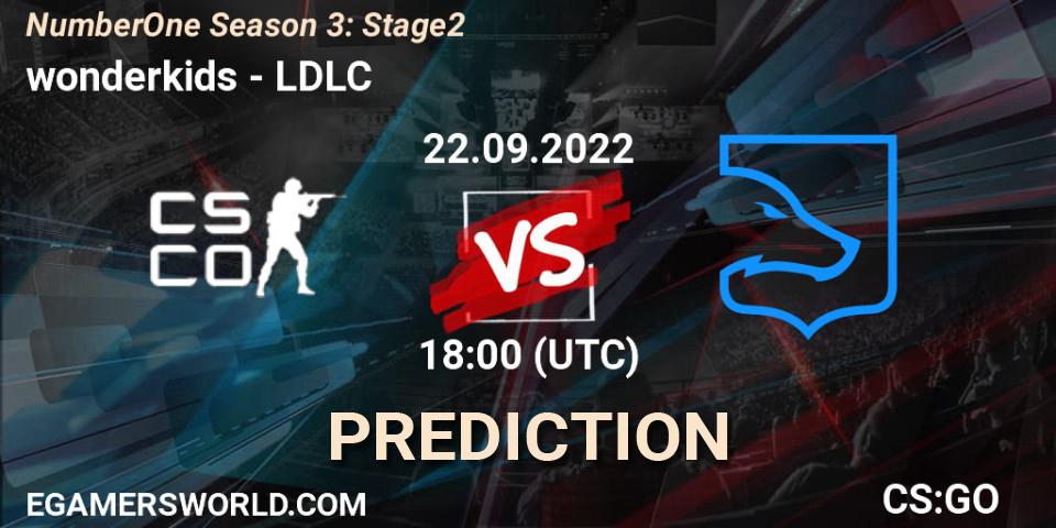 wonderkids contre LDLC : prédiction de match. 22.09.2022 at 18:00. Counter-Strike (CS2), NumberOne Season 3: Stage 2