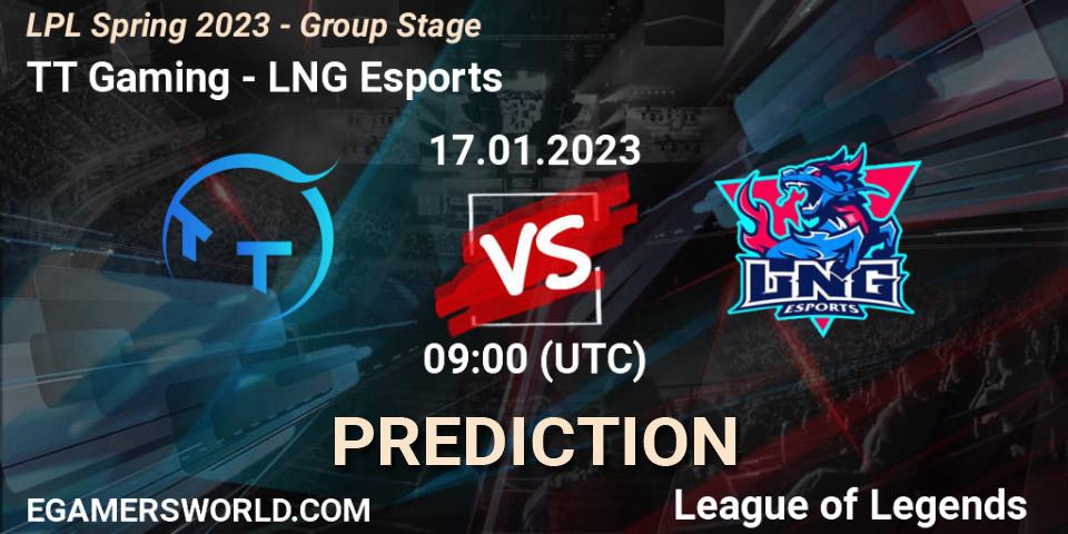 TT Gaming contre LNG Esports : prédiction de match. 17.01.2023 at 09:00. LoL, LPL Spring 2023 - Group Stage