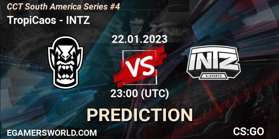 TropiCaos contre INTZ : prédiction de match. 22.01.2023 at 23:30. Counter-Strike (CS2), CCT South America Series #4