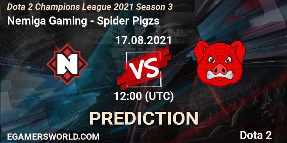Nemiga Gaming contre Spider Pigzs : prédiction de match. 17.08.2021 at 12:04. Dota 2, Dota 2 Champions League 2021 Season 3