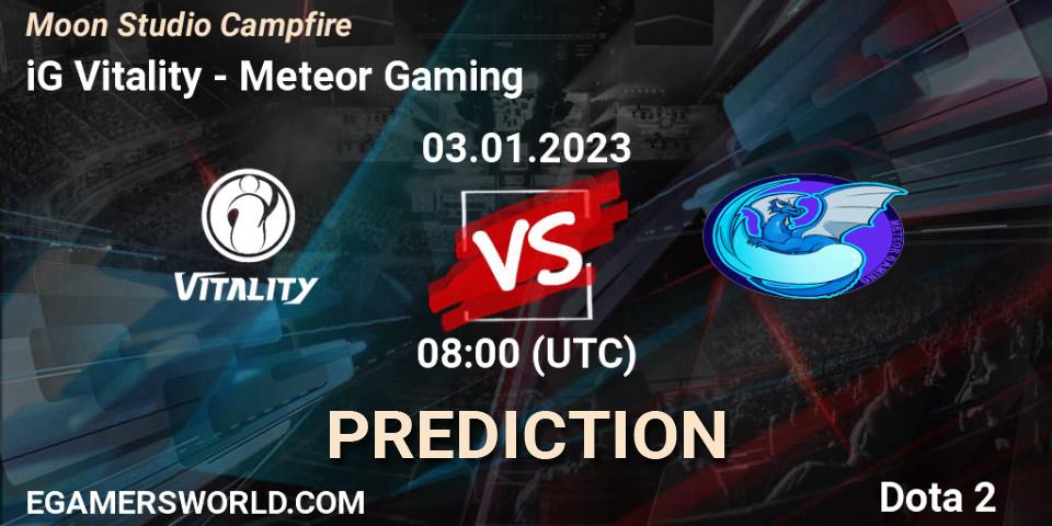 iG Vitality contre Meteor Gaming : prédiction de match. 03.01.2023 at 08:00. Dota 2, Moon Studio Campfire
