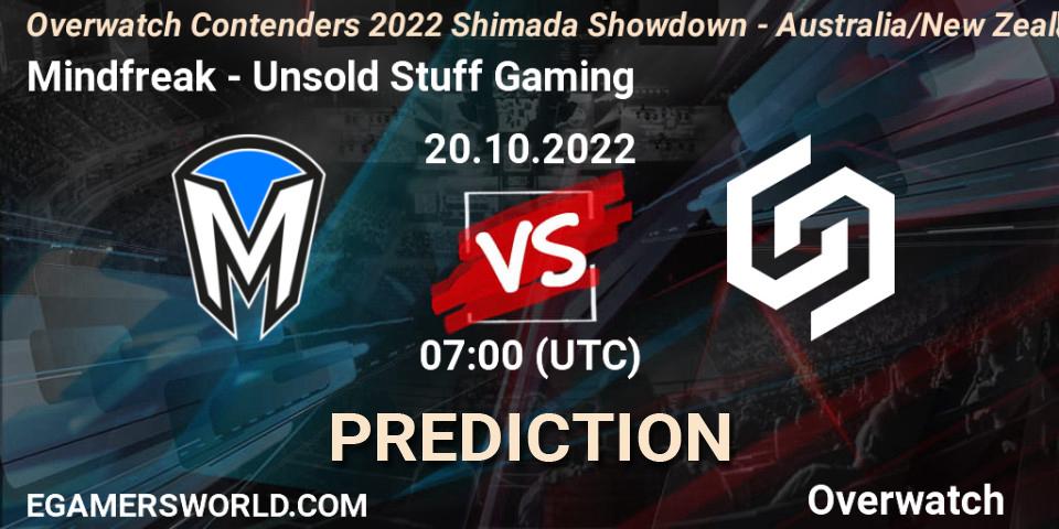 Mindfreak contre Unsold Stuff Gaming : prédiction de match. 20.10.2022 at 07:00. Overwatch, Overwatch Contenders 2022 Shimada Showdown - Australia/New Zealand - October