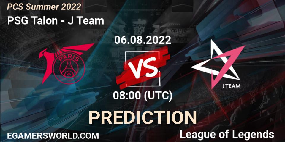 PSG Talon contre J Team : prédiction de match. 05.08.2022 at 08:00. LoL, PCS Summer 2022