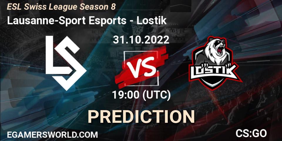 Lausanne-Sport Esports contre Lostik : prédiction de match. 31.10.2022 at 19:00. Counter-Strike (CS2), ESL Swiss League Season 8