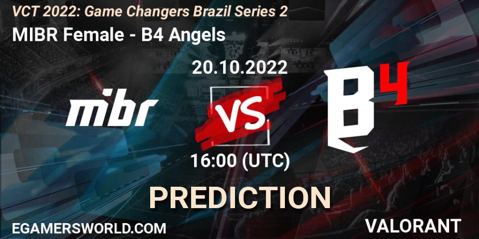 MIBR Female contre B4 Angels : prédiction de match. 20.10.2022 at 16:20. VALORANT, VCT 2022: Game Changers Brazil Series 2