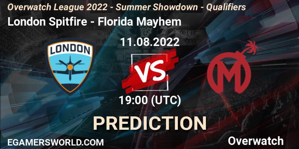 London Spitfire contre Florida Mayhem : prédiction de match. 11.08.22. Overwatch, Overwatch League 2022 - Summer Showdown - Qualifiers