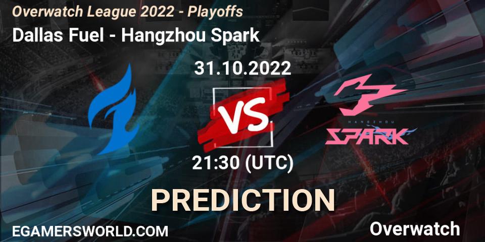 Dallas Fuel contre Hangzhou Spark : prédiction de match. 31.10.2022 at 21:30. Overwatch, Overwatch League 2022 - Playoffs