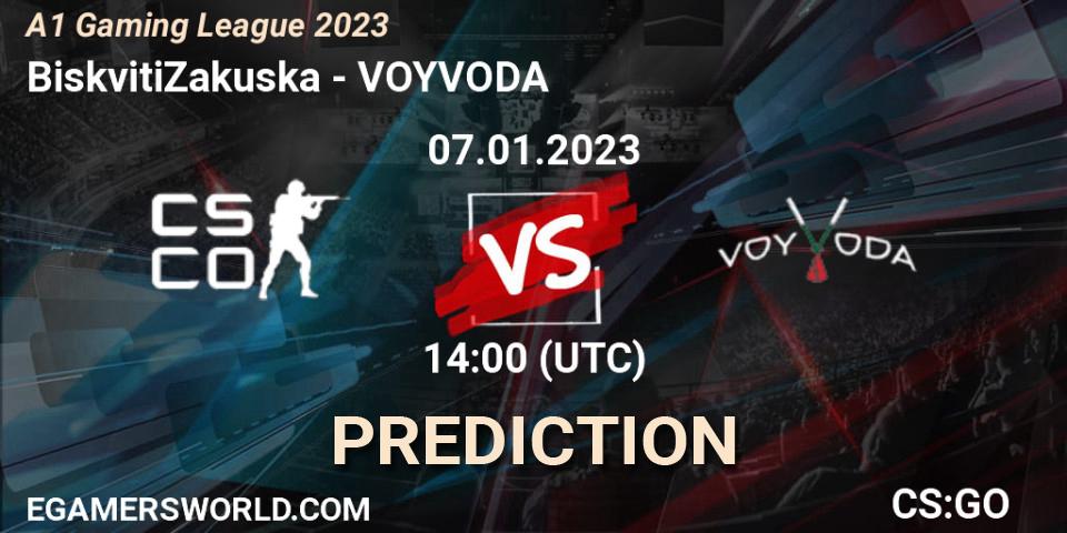 BiskvitiZakuska contre VOYVODA : prédiction de match. 07.01.2023 at 14:00. Counter-Strike (CS2), A1 Gaming League 2023