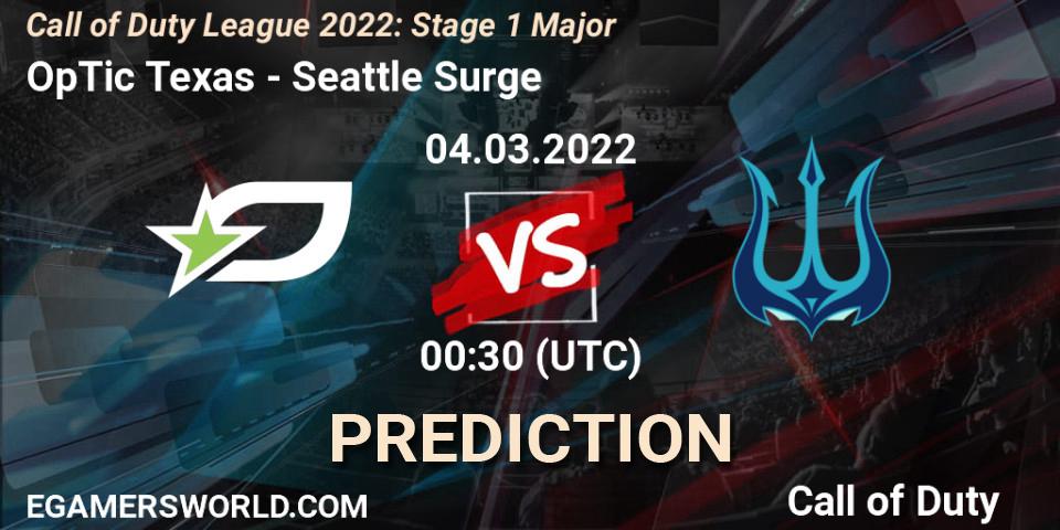 OpTic Texas contre Seattle Surge : prédiction de match. 04.03.2022 at 00:30. Call of Duty, Call of Duty League 2022: Stage 1 Major