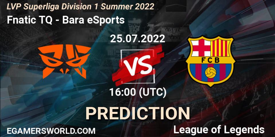 Fnatic TQ contre Barça eSports : prédiction de match. 25.07.2022 at 20:00. LoL, LVP Superliga Division 1 Summer 2022