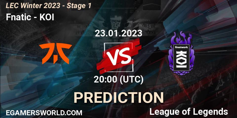 Fnatic contre KOI : prédiction de match. 23.01.2023 at 21:00. LoL, LEC Winter 2023 - Stage 1