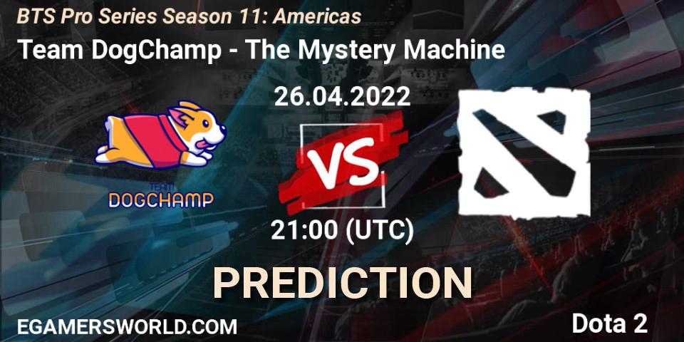 Team DogChamp contre The Mystery Machine : prédiction de match. 26.04.2022 at 21:02. Dota 2, BTS Pro Series Season 11: Americas