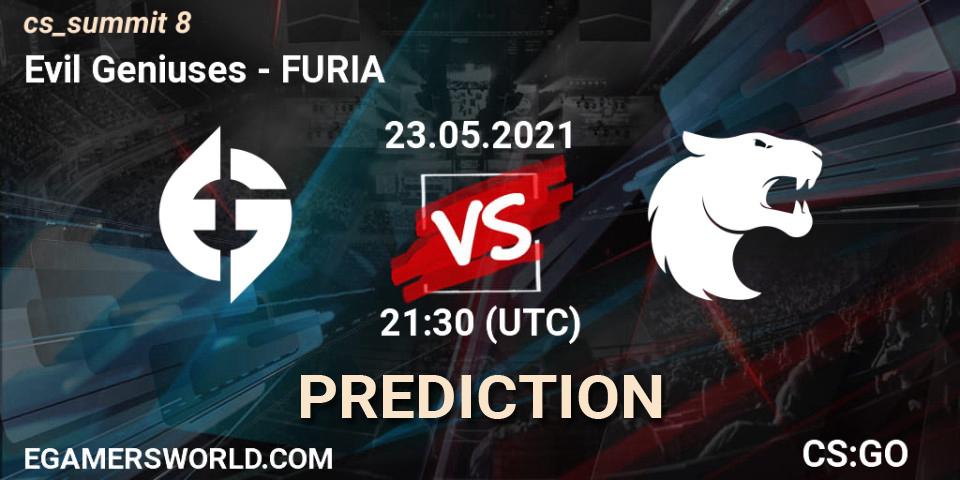 Evil Geniuses contre FURIA : prédiction de match. 23.05.2021 at 21:30. Counter-Strike (CS2), cs_summit 8