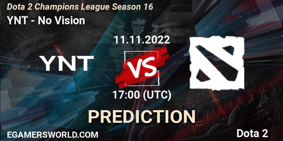 YNT contre No Vision : prédiction de match. 11.11.2022 at 17:01. Dota 2, Dota 2 Champions League Season 16