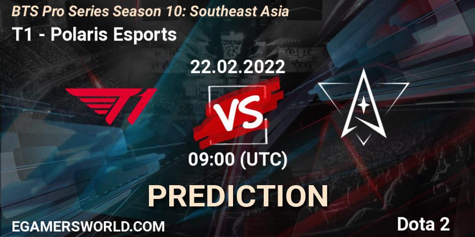 T1 contre Polaris Esports : prédiction de match. 22.02.2022 at 09:00. Dota 2, BTS Pro Series Season 10: Southeast Asia