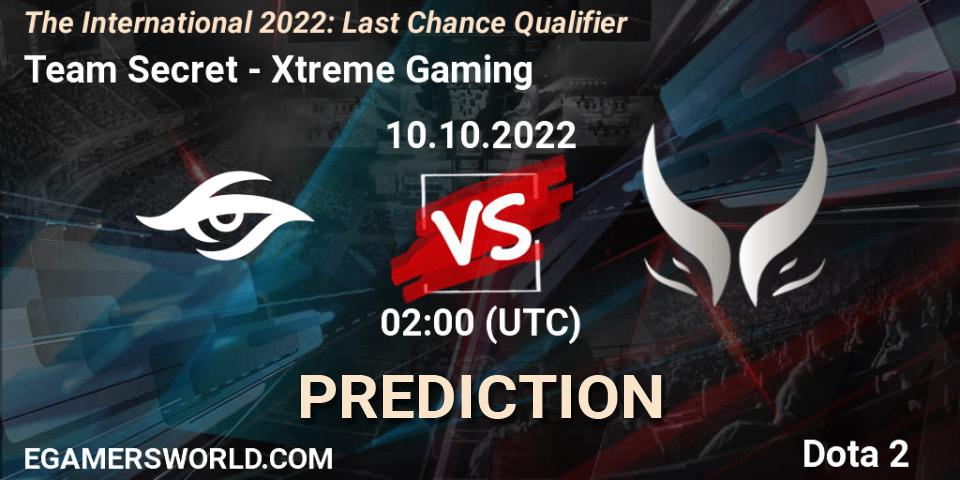 Team Secret contre Xtreme Gaming : prédiction de match. 10.10.2022 at 02:00. Dota 2, The International 2022: Last Chance Qualifier