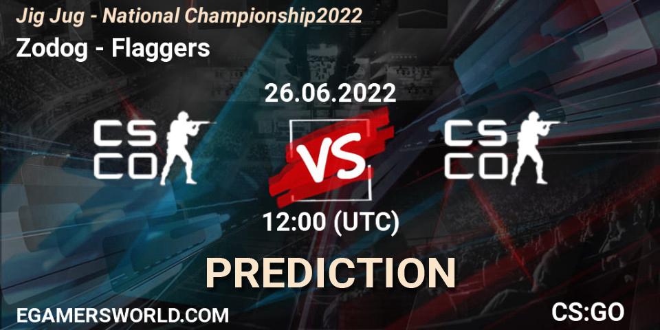 Zodog contre Flaggers : prédiction de match. 26.06.2022 at 12:00. Counter-Strike (CS2), Jig Jug - National Championship 2022