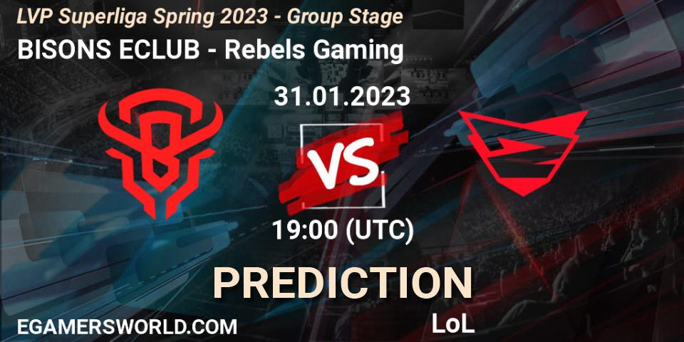 BISONS ECLUB contre Rebels Gaming : prédiction de match. 31.01.23. LoL, LVP Superliga Spring 2023 - Group Stage