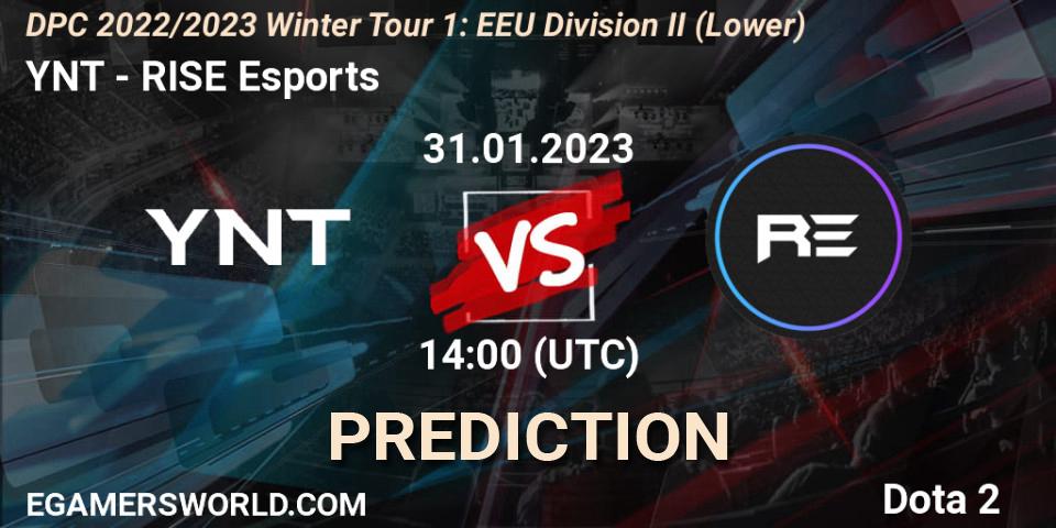 YNT contre RISE Esports : prédiction de match. 31.01.23. Dota 2, DPC 2022/2023 Winter Tour 1: EEU Division II (Lower)