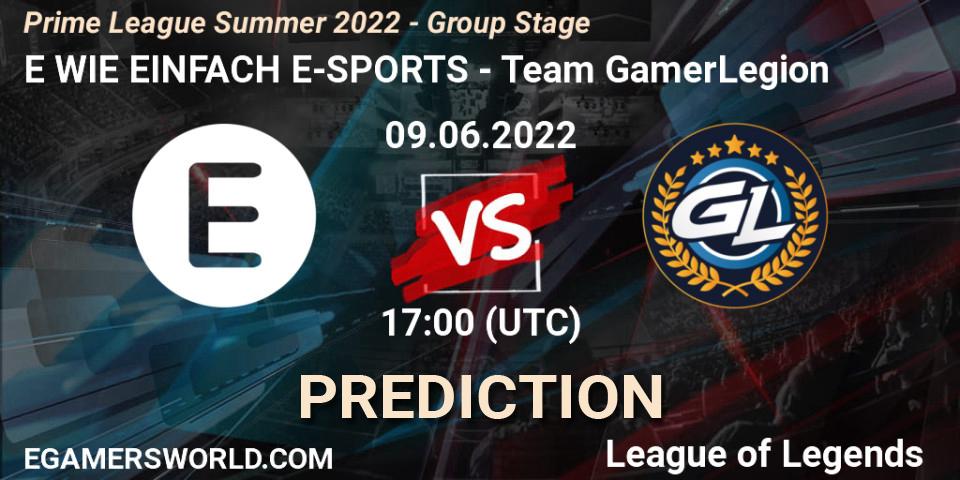 E WIE EINFACH E-SPORTS contre Team GamerLegion : prédiction de match. 09.06.2022 at 19:00. LoL, Prime League Summer 2022 - Group Stage