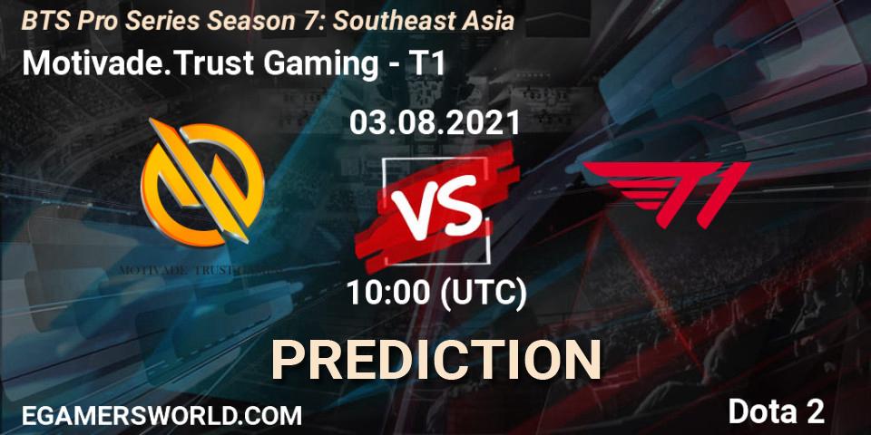 Motivade.Trust Gaming contre T1 : prédiction de match. 03.08.2021 at 10:31. Dota 2, BTS Pro Series Season 7: Southeast Asia