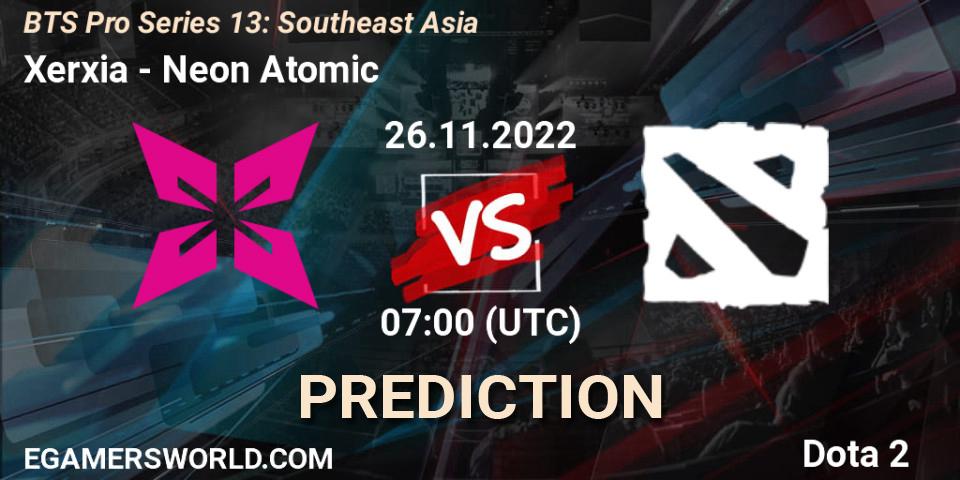Xerxia contre Neon Atomic : prédiction de match. 26.11.22. Dota 2, BTS Pro Series 13: Southeast Asia