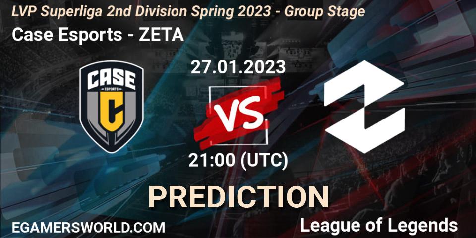 Case Esports contre ZETA : prédiction de match. 27.01.2023 at 21:00. LoL, LVP Superliga 2nd Division Spring 2023 - Group Stage