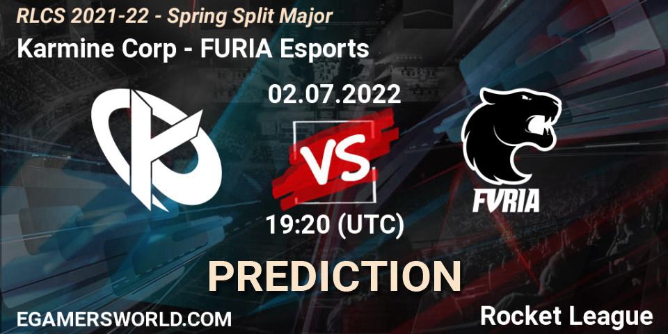Karmine Corp contre FURIA Esports : prédiction de match. 02.07.2022 at 19:20. Rocket League, RLCS 2021-22 - Spring Split Major