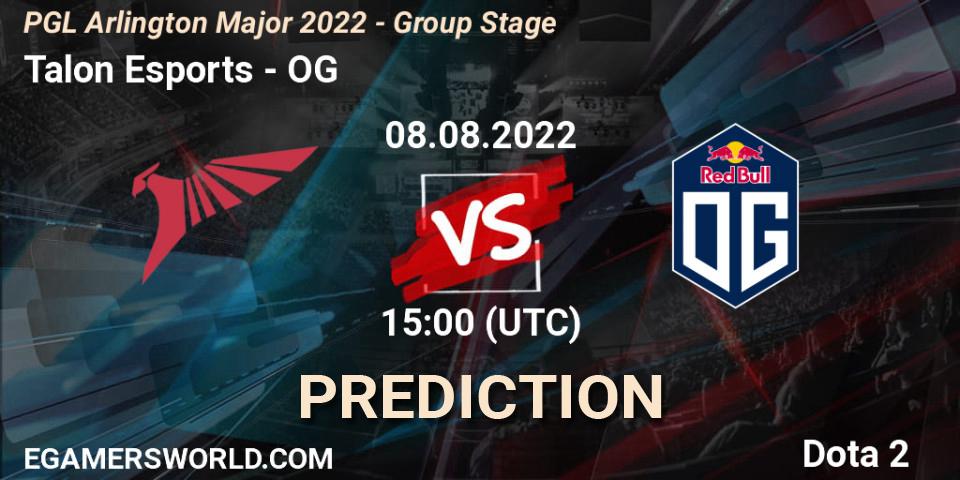 Talon Esports contre OG : prédiction de match. 08.08.2022 at 14:59. Dota 2, PGL Arlington Major 2022 - Group Stage
