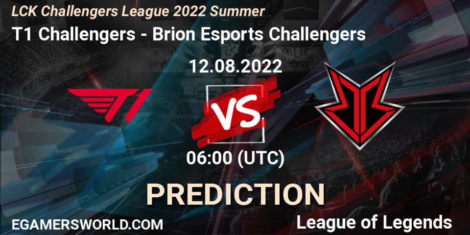T1 Challengers contre Brion Esports Challengers : prédiction de match. 12.08.2022 at 06:00. LoL, LCK Challengers League 2022 Summer