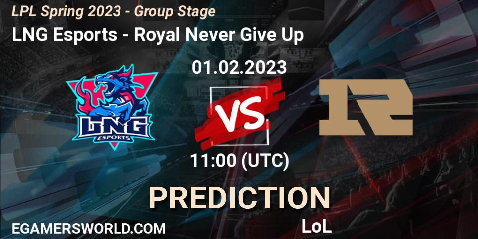 LNG Esports contre Royal Never Give Up : prédiction de match. 01.02.23. LoL, LPL Spring 2023 - Group Stage