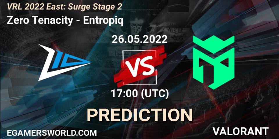 Zero Tenacity contre Entropiq : prédiction de match. 26.05.2022 at 17:15. VALORANT, VRL 2022 East: Surge Stage 2