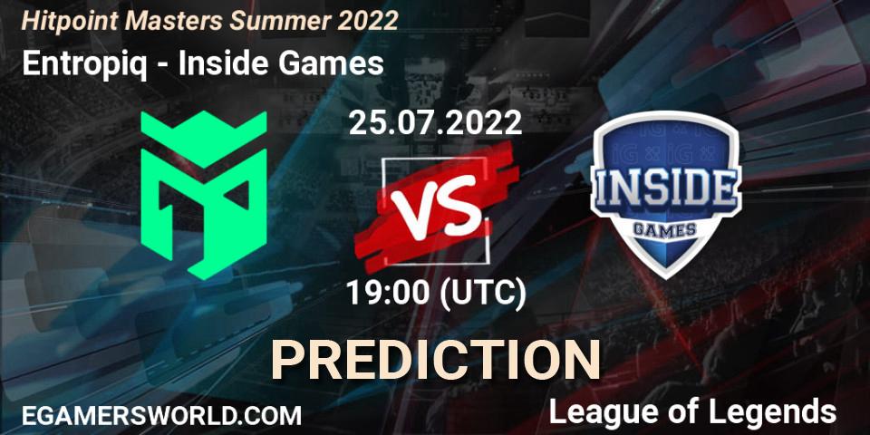 Entropiq contre Inside Games : prédiction de match. 25.07.2022 at 20:00. LoL, Hitpoint Masters Summer 2022