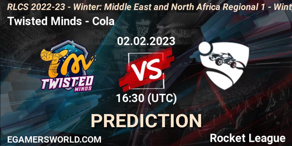 Twisted Minds contre Cola : prédiction de match. 02.02.2023 at 16:30. Rocket League, RLCS 2022-23 - Winter: Middle East and North Africa Regional 1 - Winter Open