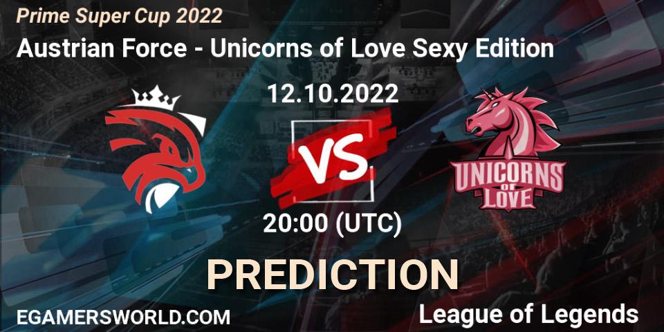 Austrian Force contre Unicorns of Love Sexy Edition : prédiction de match. 12.10.2022 at 20:00. LoL, Prime Super Cup 2022