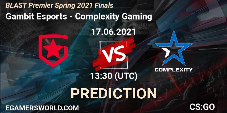 Gambit Esports contre Complexity Gaming : prédiction de match. 17.06.2021 at 14:25. Counter-Strike (CS2), BLAST Premier Spring 2021 Finals