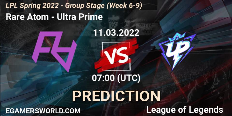 Rare Atom contre Ultra Prime : prédiction de match. 11.03.2022 at 09:00. LoL, LPL Spring 2022 - Group Stage (Week 6-9)