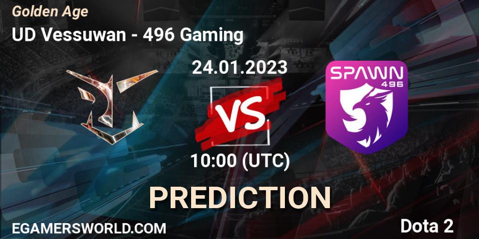 UD Vessuwan contre 496 Gaming : prédiction de match. 26.01.2023 at 03:59. Dota 2, Golden Age