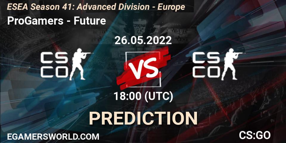 ProGamers contre Future : prédiction de match. 26.05.2022 at 18:00. Counter-Strike (CS2), ESEA Season 41: Advanced Division - Europe