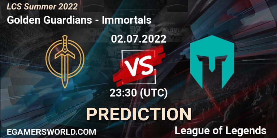 Golden Guardians contre Immortals : prédiction de match. 02.07.2022 at 23:30. LoL, LCS Summer 2022