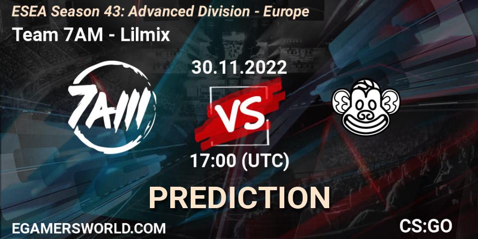 Team 7AM contre Lilmix : prédiction de match. 30.11.22. CS2 (CS:GO), ESEA Season 43: Advanced Division - Europe