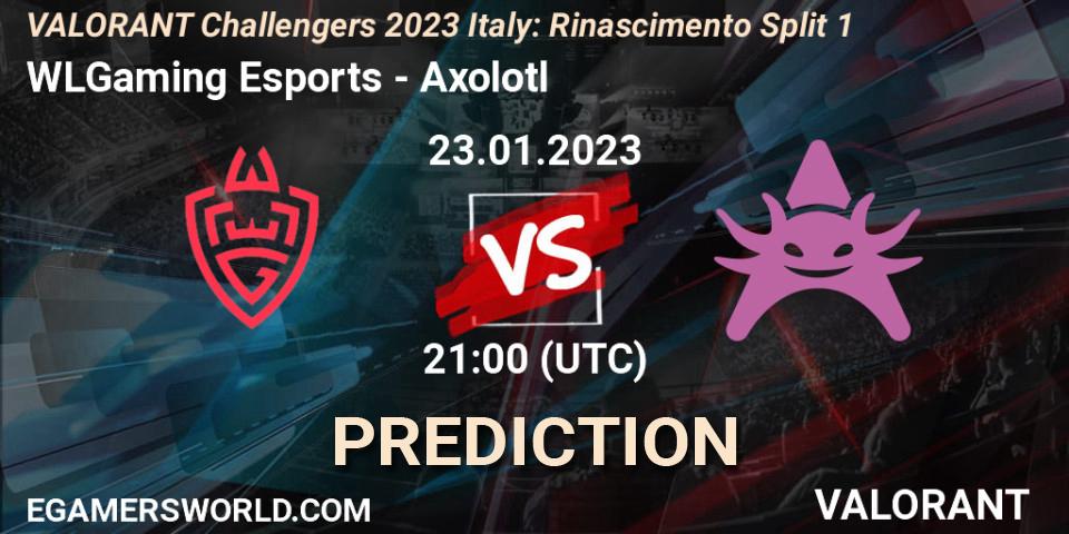 WLGaming Esports contre Axolotl : prédiction de match. 23.01.2023 at 22:00. VALORANT, VALORANT Challengers 2023 Italy: Rinascimento Split 1