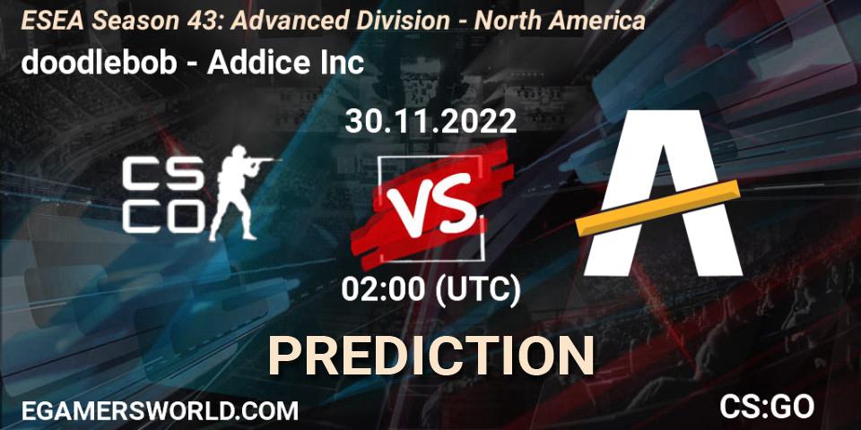 doodlebob contre Addice Inc : prédiction de match. 30.11.22. CS2 (CS:GO), ESEA Season 43: Advanced Division - North America