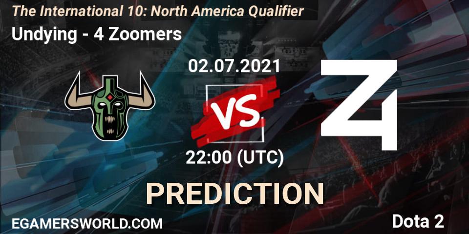 Undying contre 4 Zoomers : prédiction de match. 02.07.2021 at 22:14. Dota 2, The International 10: North America Qualifier