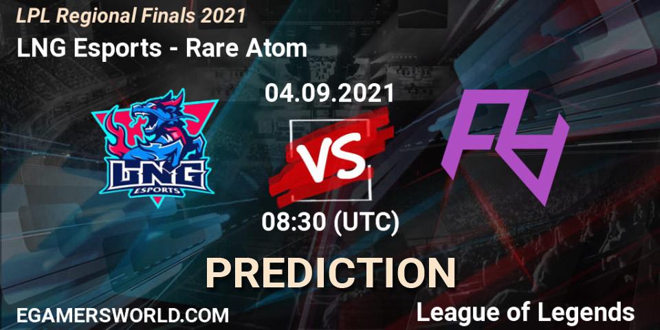 LNG Esports contre Rare Atom : prédiction de match. 04.09.2021 at 08:00. LoL, LPL Regional Finals 2021