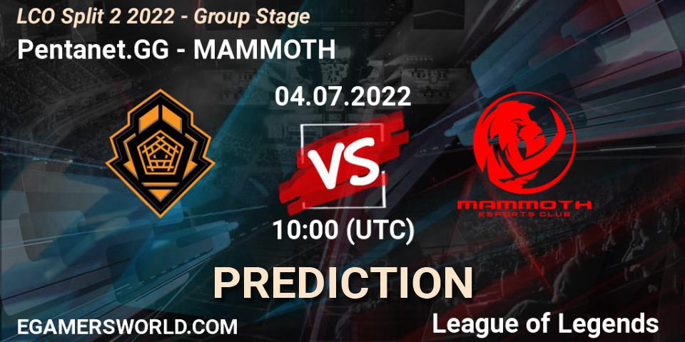 Pentanet.GG contre MAMMOTH : prédiction de match. 04.07.22. LoL, LCO Split 2 2022 - Group Stage